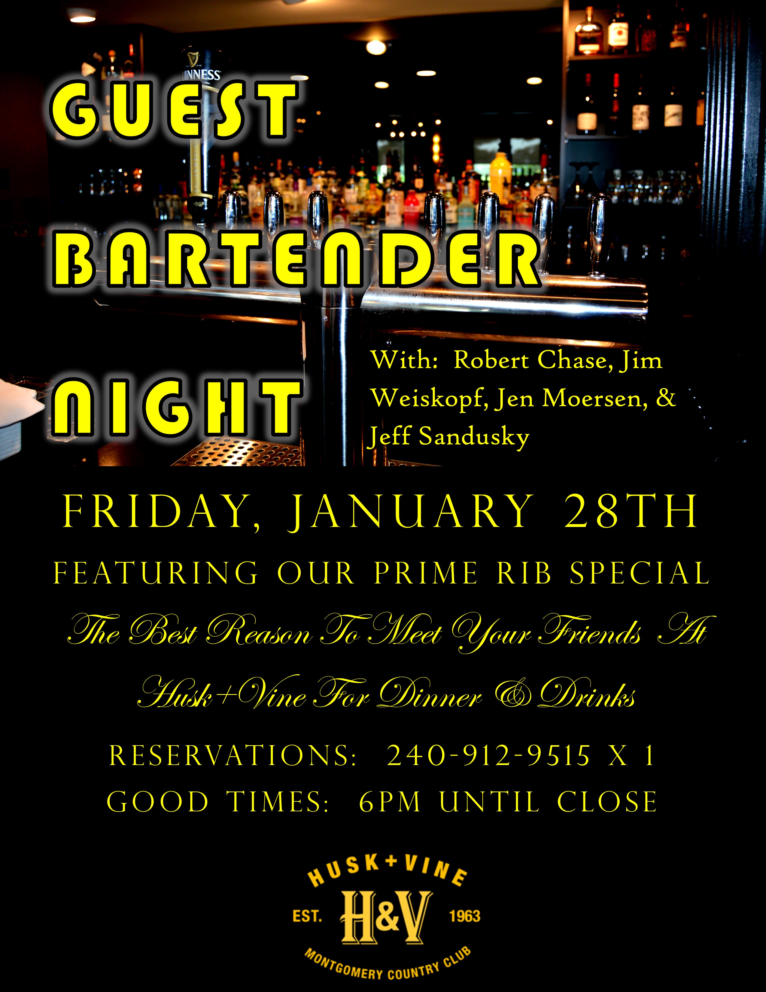 Guest Bartender Night and Prime Rib | Montgomery Country Club | 2022-01-28